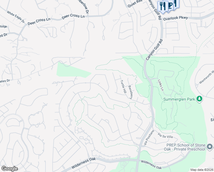 map of restaurants, bars, coffee shops, grocery stores, and more near 726 Sentry Hill in San Antonio