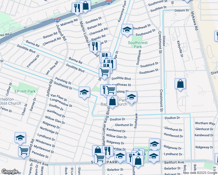 map of restaurants, bars, coffee shops, grocery stores, and more near in Houston