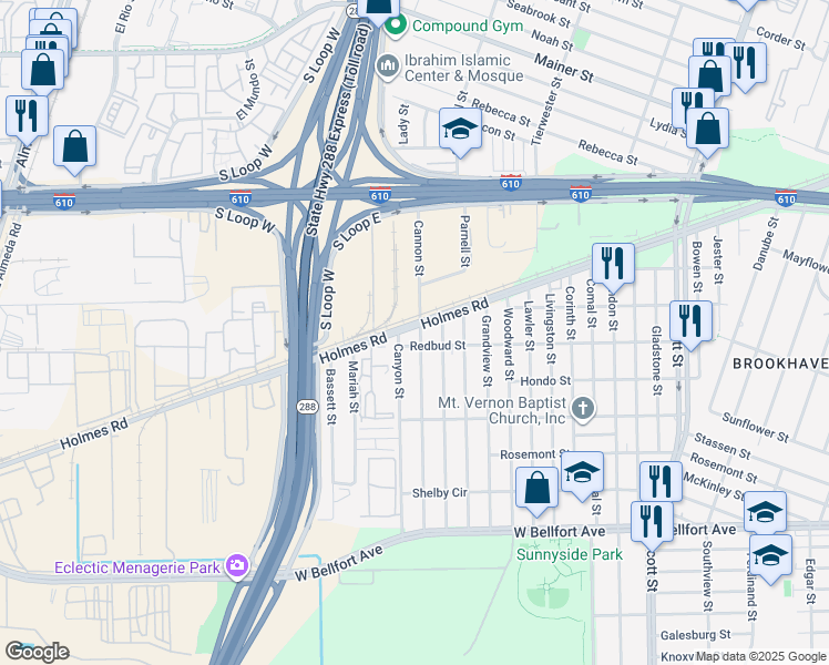 map of restaurants, bars, coffee shops, grocery stores, and more near 7902 Cannon Street in Houston