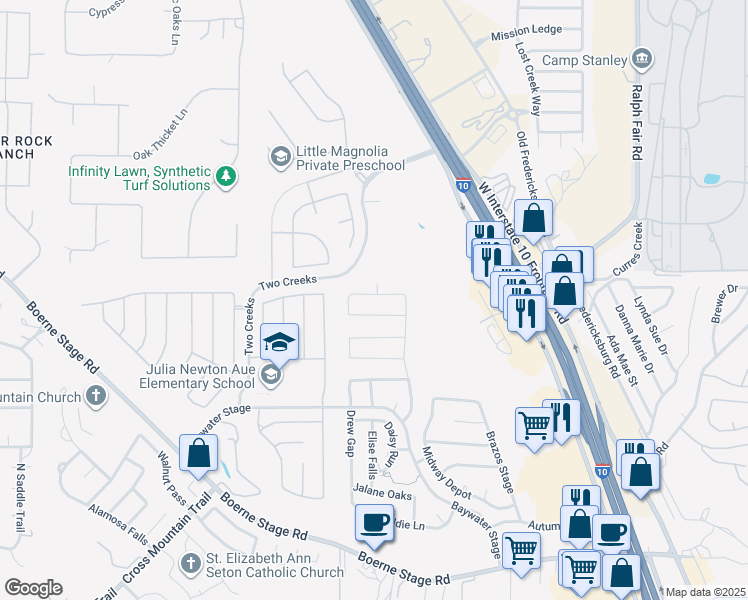 map of restaurants, bars, coffee shops, grocery stores, and more near 8106 Royal Field in San Antonio