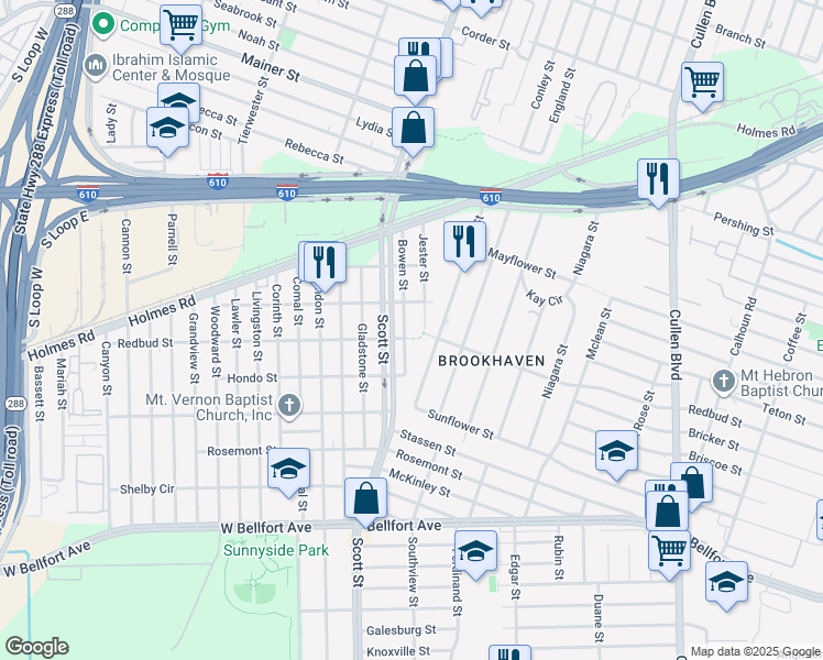 map of restaurants, bars, coffee shops, grocery stores, and more near 7926 Jester Street in Houston