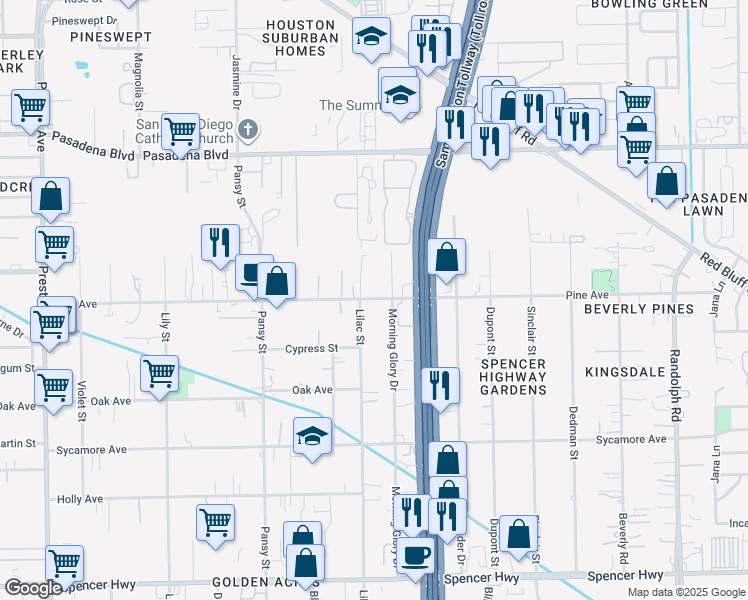 map of restaurants, bars, coffee shops, grocery stores, and more near 5400 Pine Street in Pasadena