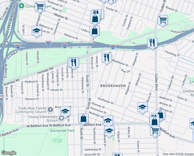 map of restaurants, bars, coffee shops, grocery stores, and more near 7926 Jester Street in Houston