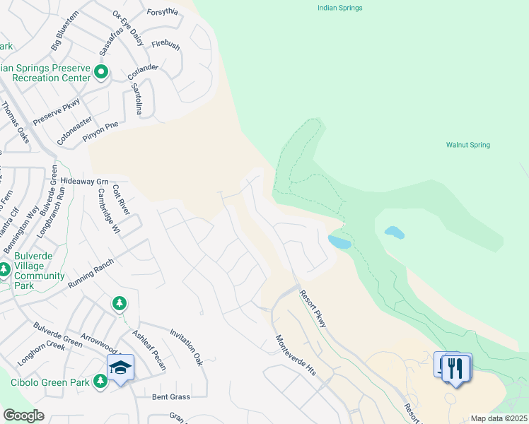 map of restaurants, bars, coffee shops, grocery stores, and more near 24715 Resort Parkway in San Antonio