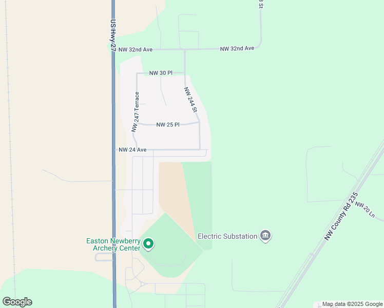 map of restaurants, bars, coffee shops, grocery stores, and more near 2404 Northwest 244 Street in Newberry