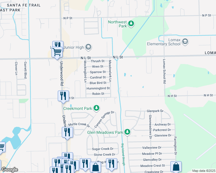 map of restaurants, bars, coffee shops, grocery stores, and more near 2201 Meadow Lark Lane in La Porte