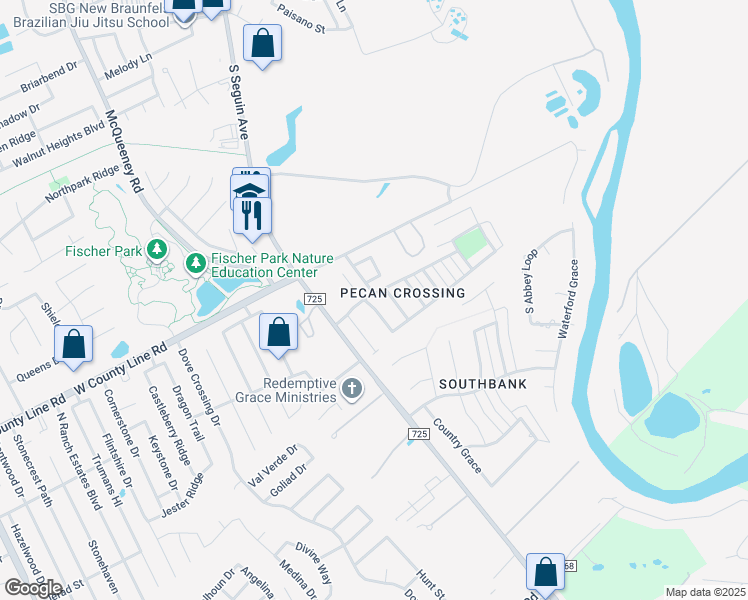 map of restaurants, bars, coffee shops, grocery stores, and more near 2067 Western Pecan in New Braunfels