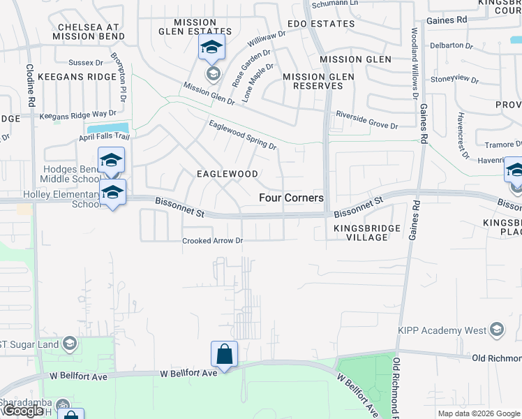 map of restaurants, bars, coffee shops, grocery stores, and more near 9534 Sedge Wren Court in Houston