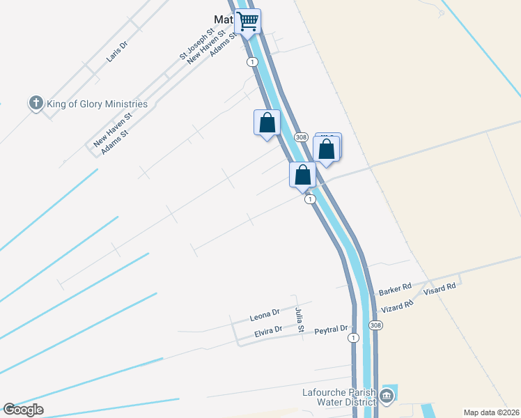 map of restaurants, bars, coffee shops, grocery stores, and more near Kennedy Drive in Raceland