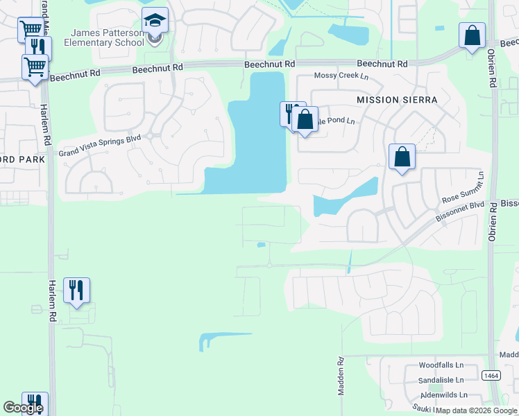 map of restaurants, bars, coffee shops, grocery stores, and more near 9122 Pecos Rose Lane in Richmond