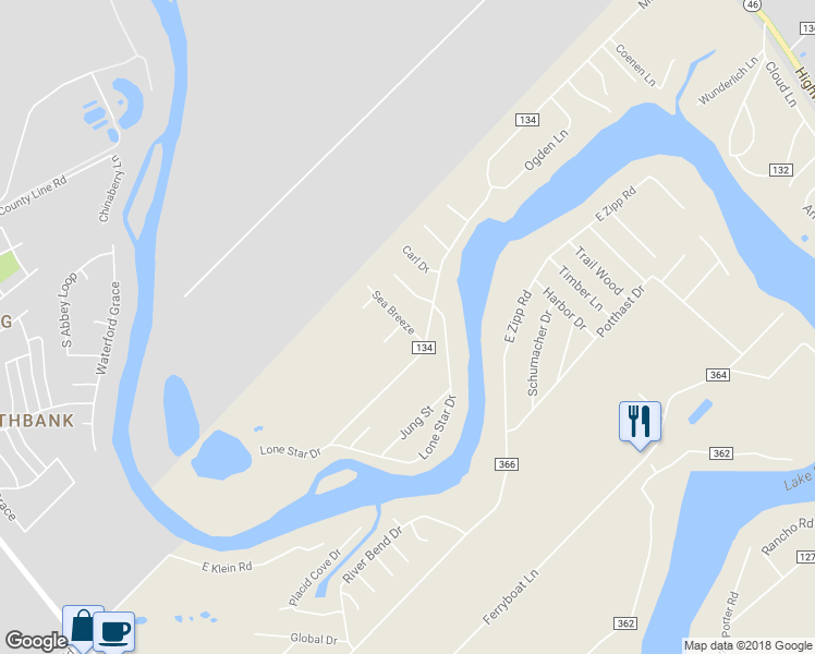 map of restaurants, bars, coffee shops, grocery stores, and more near 1335 Sea Breeze in New Braunfels