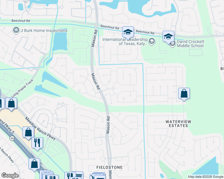 map of restaurants, bars, coffee shops, grocery stores, and more near 20311 Rosalina River Court in Richmond
