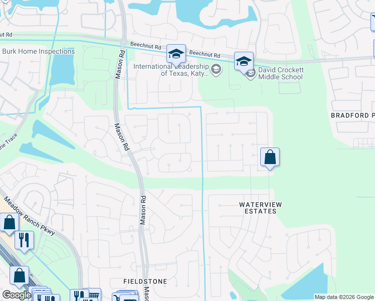 map of restaurants, bars, coffee shops, grocery stores, and more near 20210 Granophyre Lane in Richmond