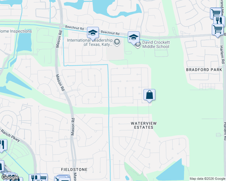 map of restaurants, bars, coffee shops, grocery stores, and more near 5815 Water Violet Lane in Richmond
