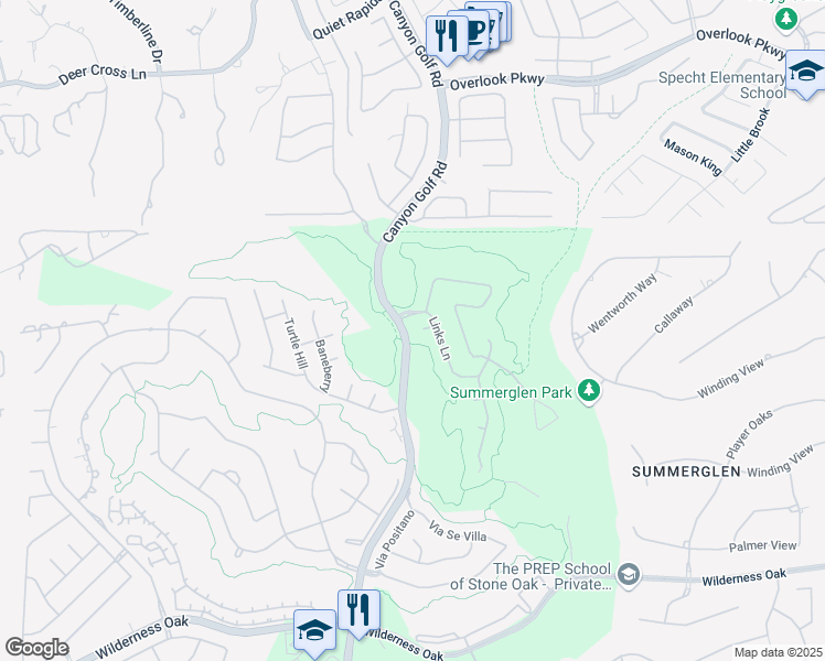 map of restaurants, bars, coffee shops, grocery stores, and more near 1102 Links Cove in San Antonio