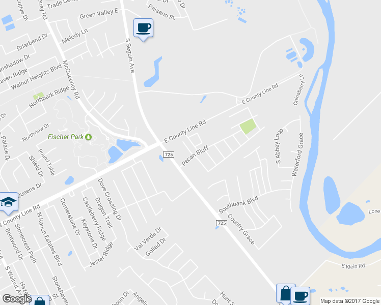 map of restaurants, bars, coffee shops, grocery stores, and more near Western Pecan in New Braunfels