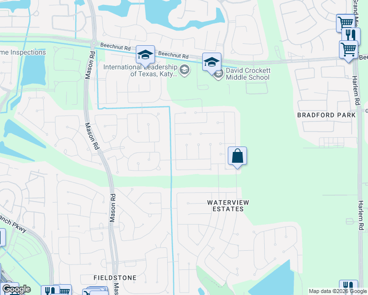 map of restaurants, bars, coffee shops, grocery stores, and more near 5814 Banyan Oak Court in Richmond