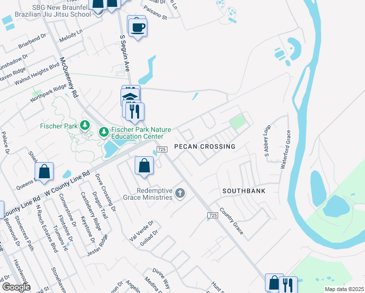 map of restaurants, bars, coffee shops, grocery stores, and more near 2067 Western Pecan in New Braunfels