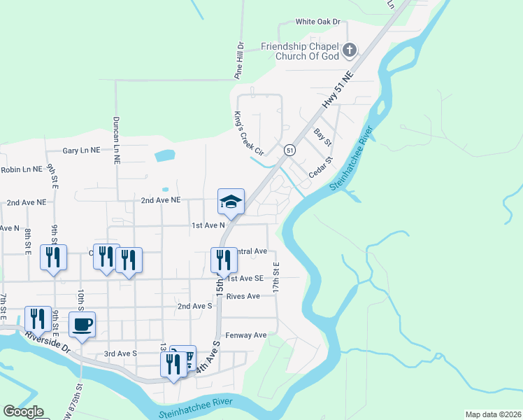 map of restaurants, bars, coffee shops, grocery stores, and more near 1613 1st Avenue Northeast in Steinhatchee