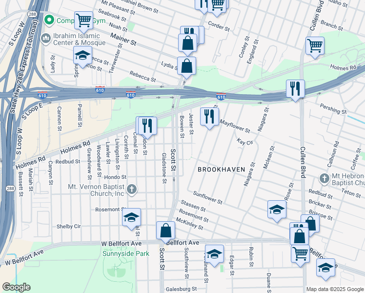 map of restaurants, bars, coffee shops, grocery stores, and more near in Houston
