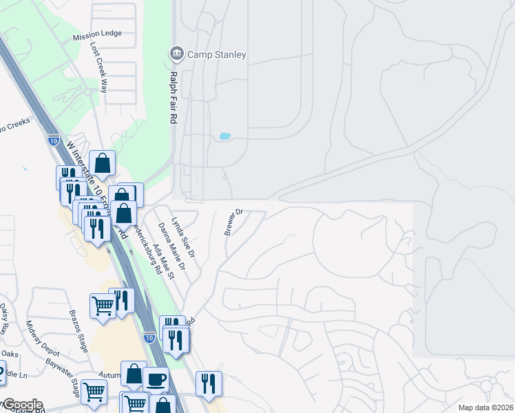 map of restaurants, bars, coffee shops, grocery stores, and more near 25230 Pat Parkway in San Antonio