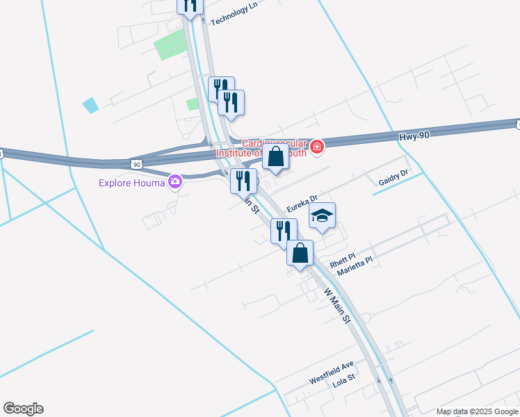 map of restaurants, bars, coffee shops, grocery stores, and more near Main St in Gray