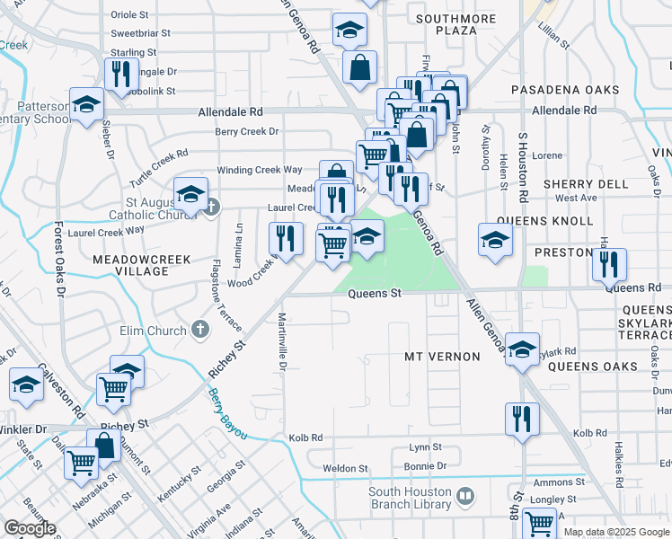 map of restaurants, bars, coffee shops, grocery stores, and more near 2845 Richey Street in Houston