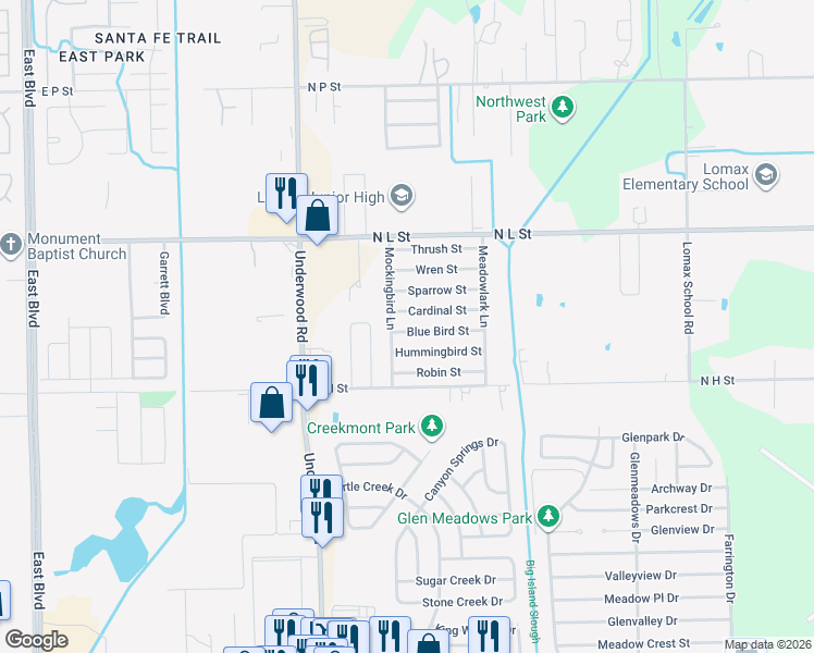 map of restaurants, bars, coffee shops, grocery stores, and more near 9807 Cardinal Street in La Porte