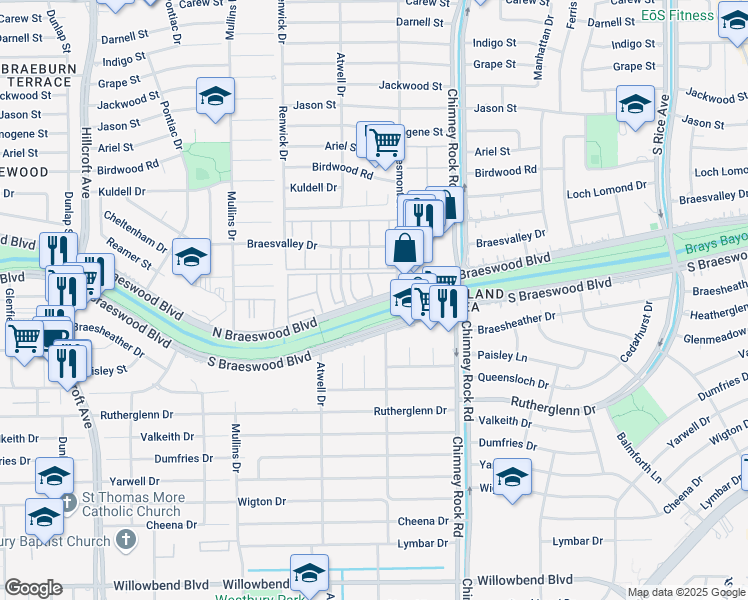 map of restaurants, bars, coffee shops, grocery stores, and more near in Houston