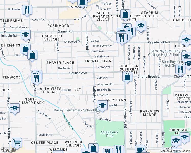 map of restaurants, bars, coffee shops, grocery stores, and more near 1106 Pauline Avenue in Pasadena