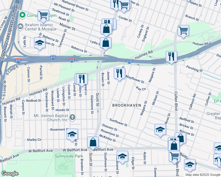 map of restaurants, bars, coffee shops, grocery stores, and more near 7811 Jester Street in Houston