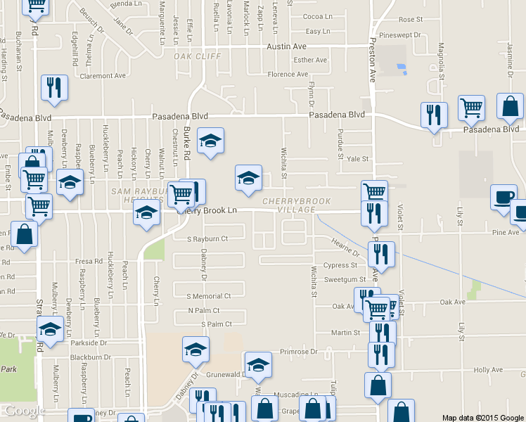 map of restaurants, bars, coffee shops, grocery stores, and more near 2121 Cherry Brook Lane in Pasadena
