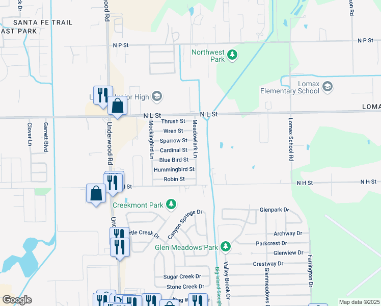 map of restaurants, bars, coffee shops, grocery stores, and more near 2013 Meadow Lark Lane in La Porte