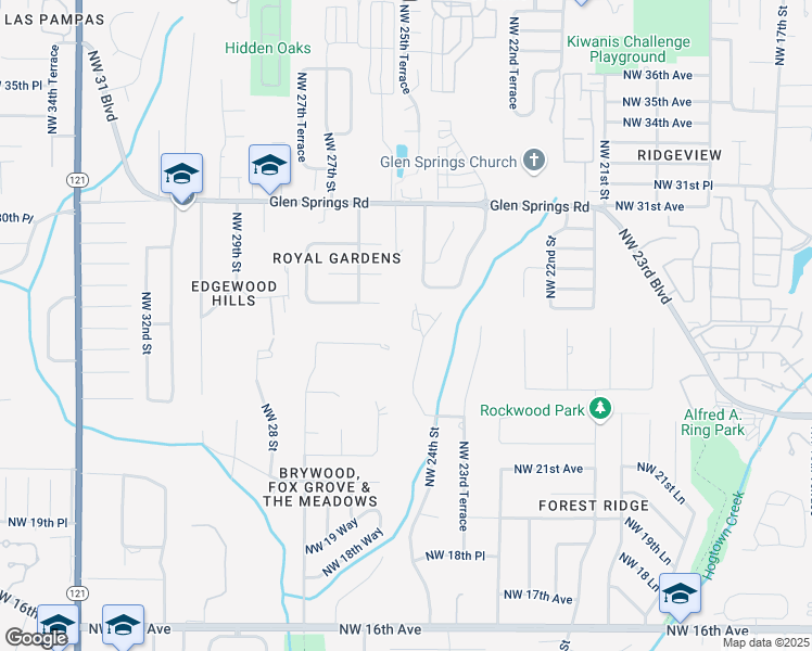 map of restaurants, bars, coffee shops, grocery stores, and more near 2710 Northwest 24 Way in Gainesville