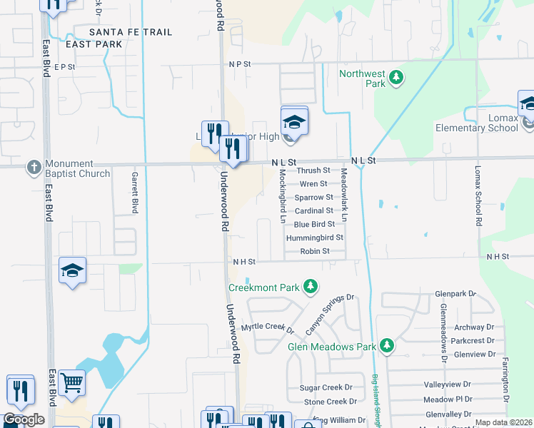 map of restaurants, bars, coffee shops, grocery stores, and more near 2102 Cammy Lane in La Porte