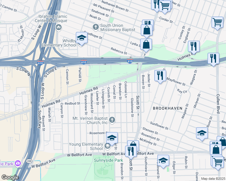 map of restaurants, bars, coffee shops, grocery stores, and more near 7824 Comal Street in Houston