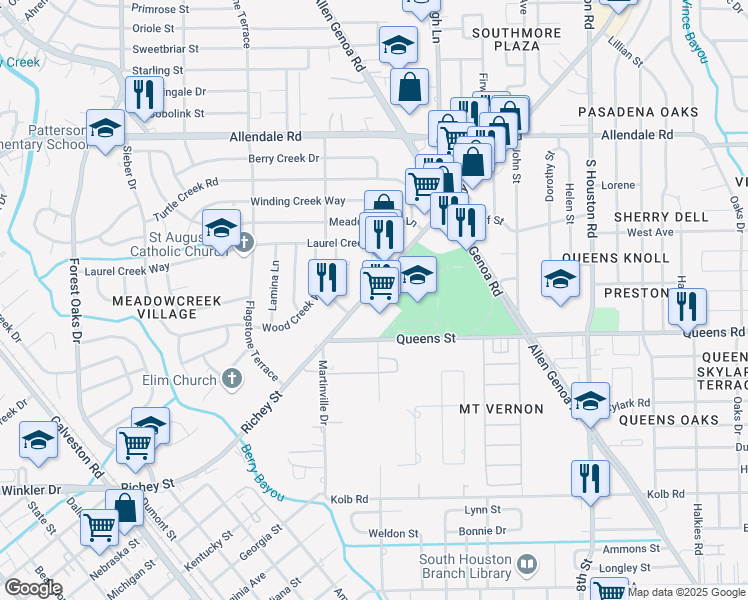 map of restaurants, bars, coffee shops, grocery stores, and more near 2809-2845 Richey Street in Houston