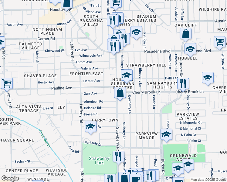 map of restaurants, bars, coffee shops, grocery stores, and more near 2243 Strawberry Road in Pasadena