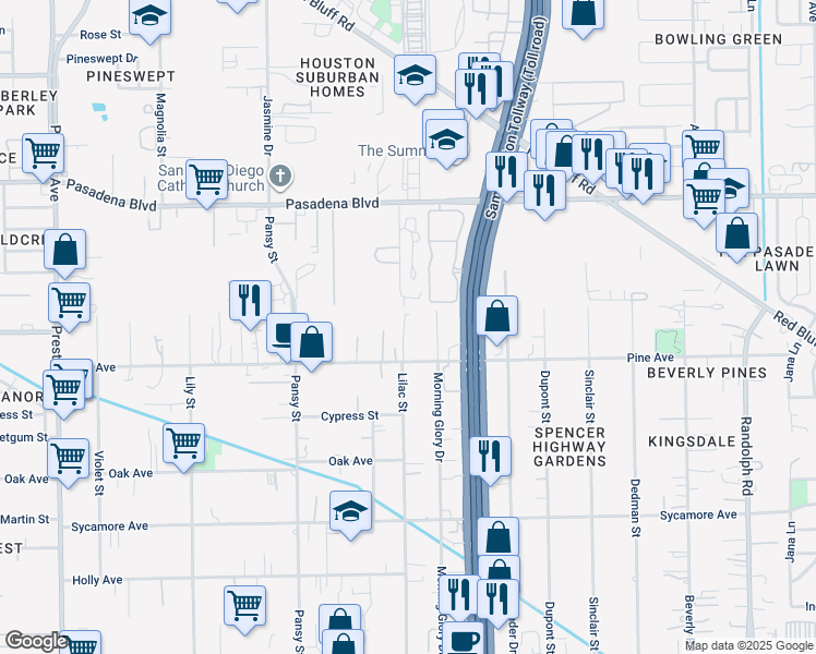 map of restaurants, bars, coffee shops, grocery stores, and more near 2427 Lilac Street in Pasadena