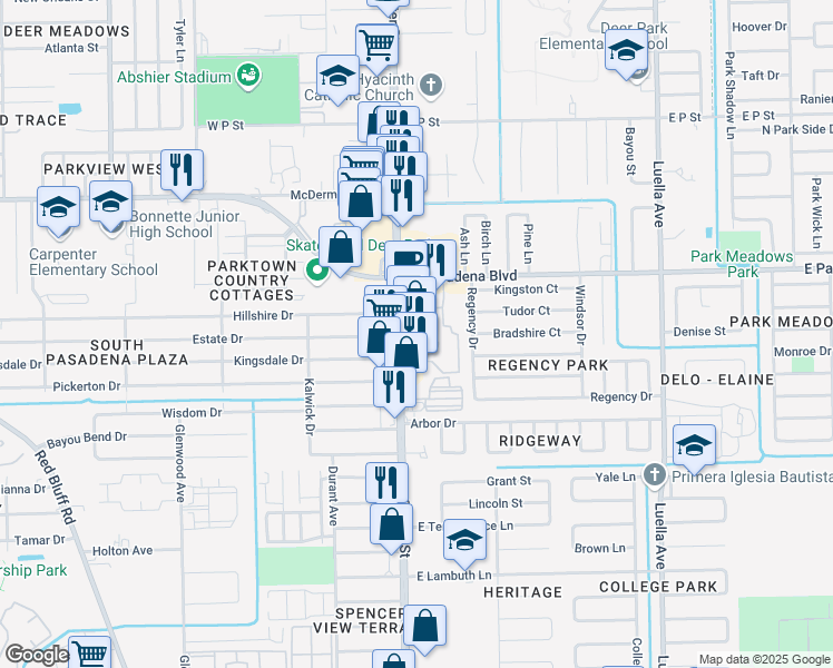 map of restaurants, bars, coffee shops, grocery stores, and more near 3709 Center Street in Deer Park