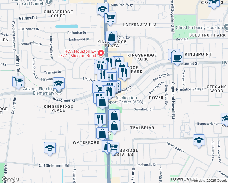 map of restaurants, bars, coffee shops, grocery stores, and more near in Houston