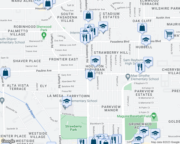 map of restaurants, bars, coffee shops, grocery stores, and more near 2243 Strawberry Road in Pasadena
