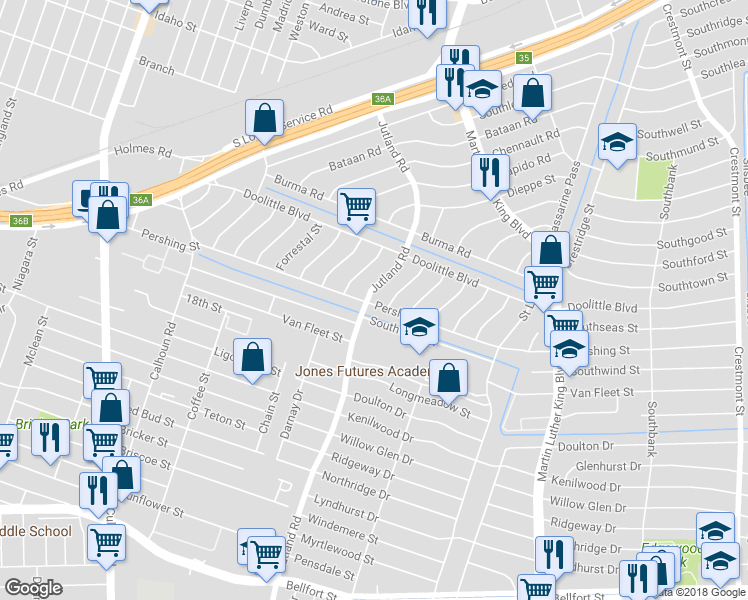map of restaurants, bars, coffee shops, grocery stores, and more near 7355 Jutland Road in Houston