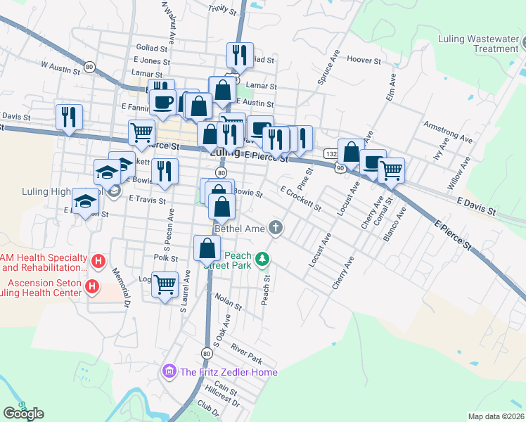 map of restaurants, bars, coffee shops, grocery stores, and more near 321 South Cedar Avenue in Luling