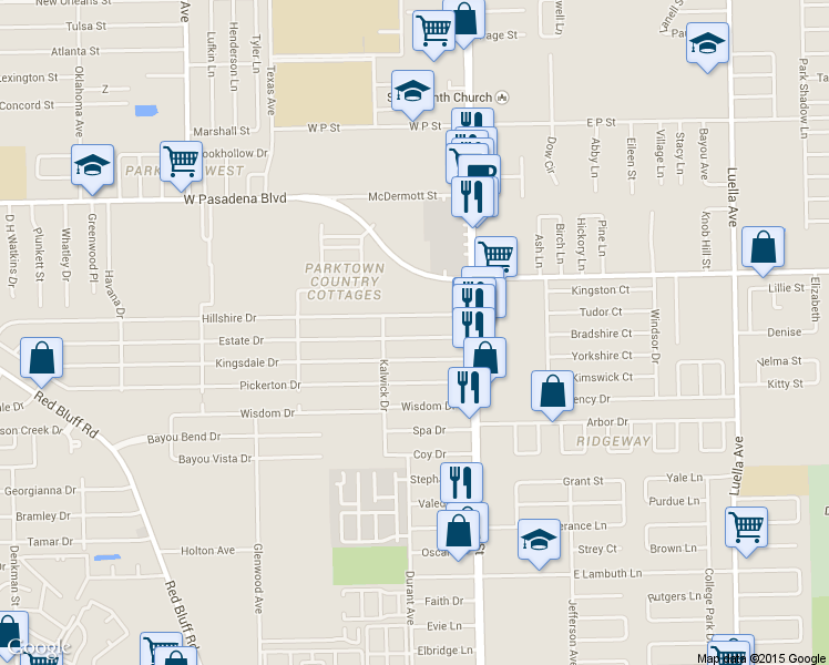 map of restaurants, bars, coffee shops, grocery stores, and more near 2721 Estate Drive in Deer Park
