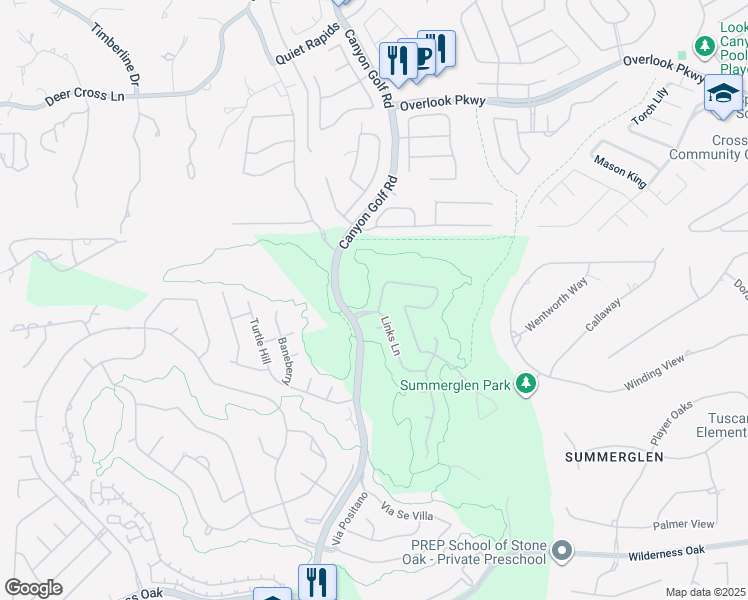 map of restaurants, bars, coffee shops, grocery stores, and more near 25307 Bunker Drive in San Antonio