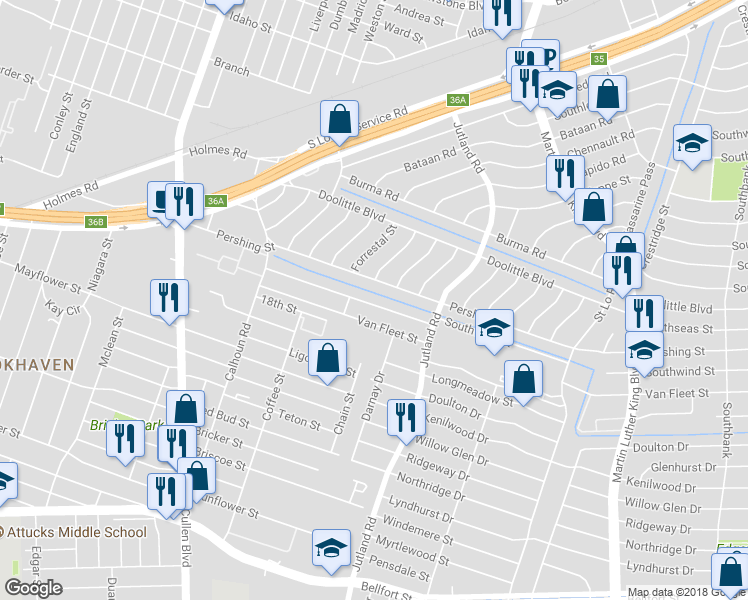 map of restaurants, bars, coffee shops, grocery stores, and more near 5021 Southwind Street in Houston