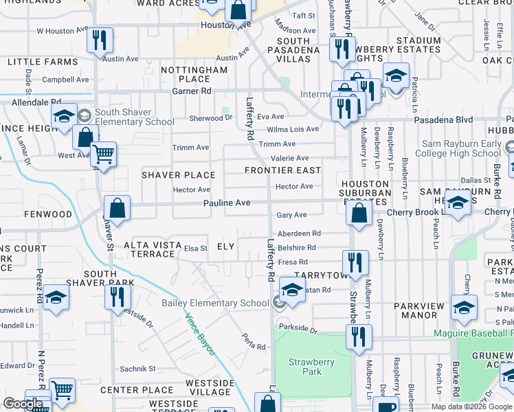 map of restaurants, bars, coffee shops, grocery stores, and more near 1002 Pauline Avenue in Pasadena