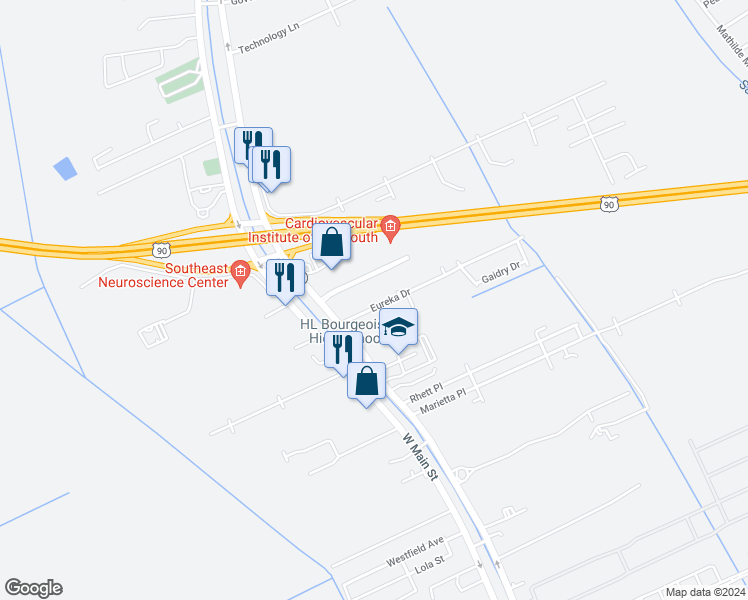 map of restaurants, bars, coffee shops, grocery stores, and more near 147 Eureka Drive in Gray