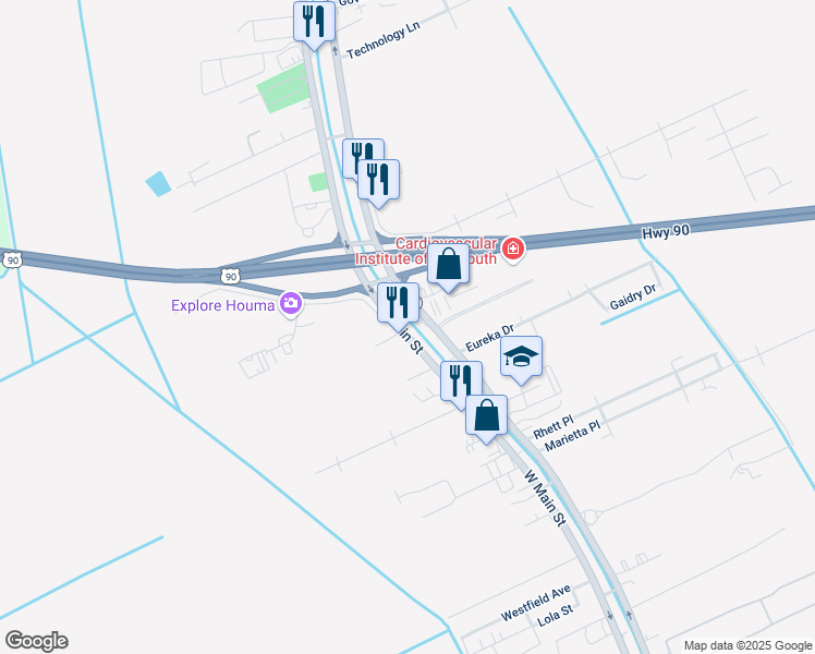 map of restaurants, bars, coffee shops, grocery stores, and more near Park Ave in Gray